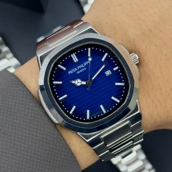 ساعت پتک فیلیپ نقره ای صفحه آبی | patek philippe