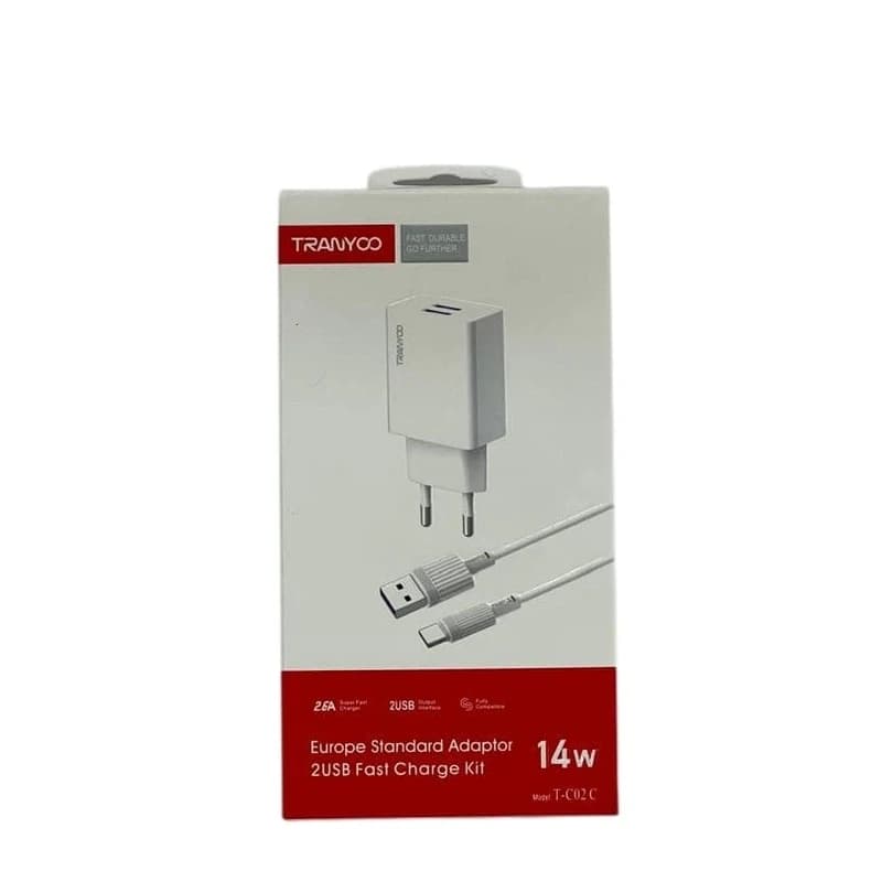 شارژر دیواری موبایل ترنیو TRANYOO T-C02C با کابل TYPE-C — تصویر ۲