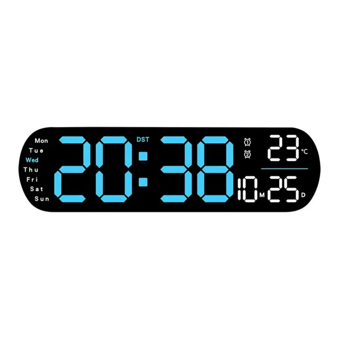 ساعت دیجیتال دیواری مدل 5502 با نمایشگر LED بزرگ، ریموت کنترل، تایمر و دماسنج