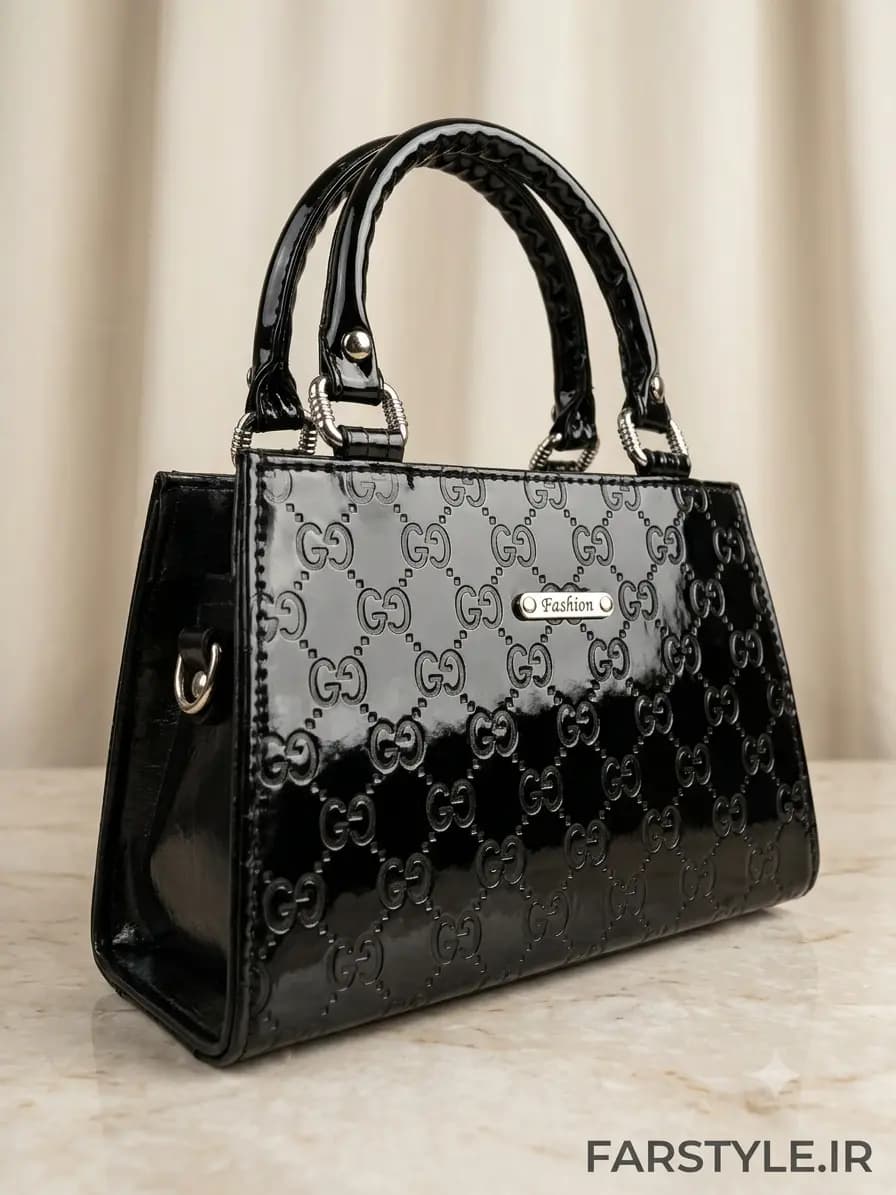کیف دستی و دوشی مینی زنانه ورنی طرح گوچی (Gucci) رنگ مشکی