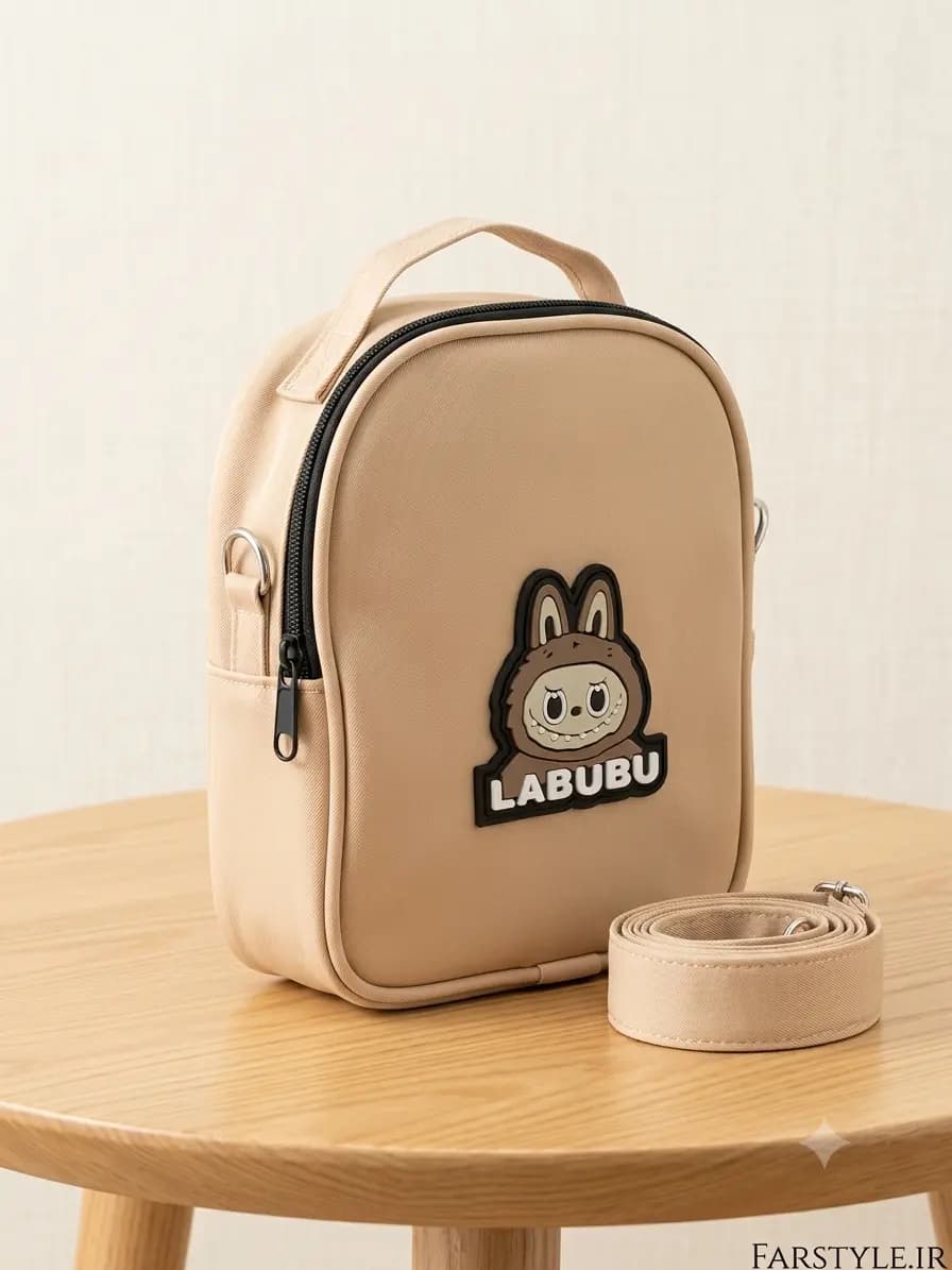 کیف دوشی و دستی مینی دخترانه طرح لبوبو (LABUBU) رنگ کرم
