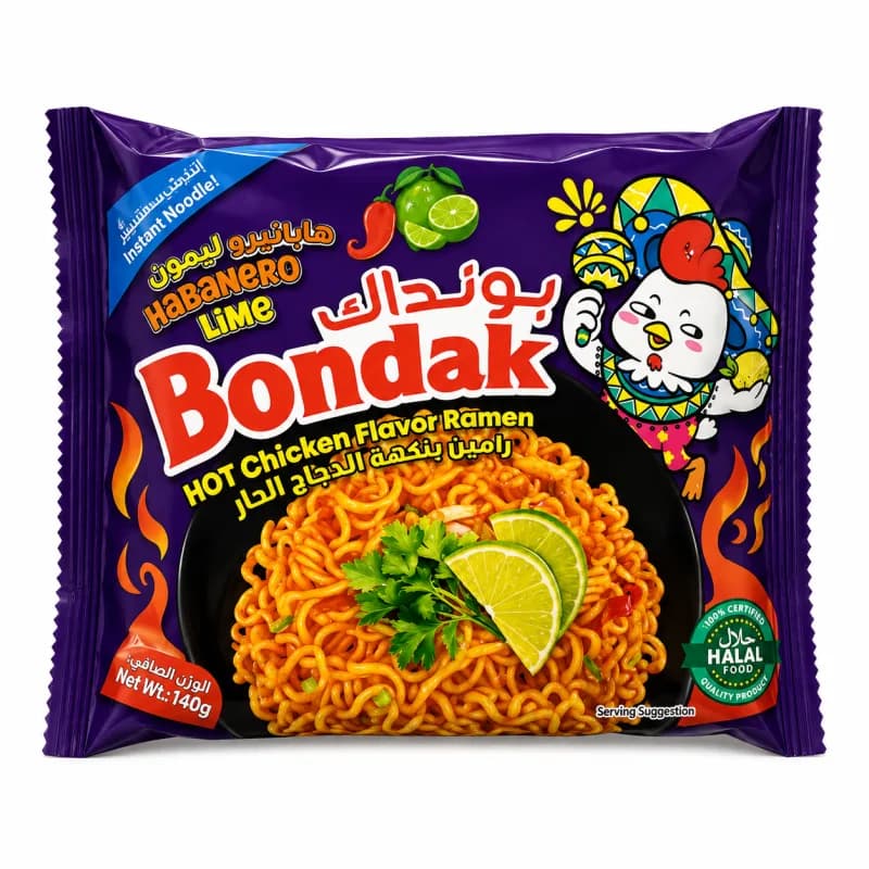 نودل فوری بونداک طعم مرغ تند هابانرو و لیمو ۱۴۰ گرمی | Bondak Habanero Lime Hot Chicken Flavor Ramen