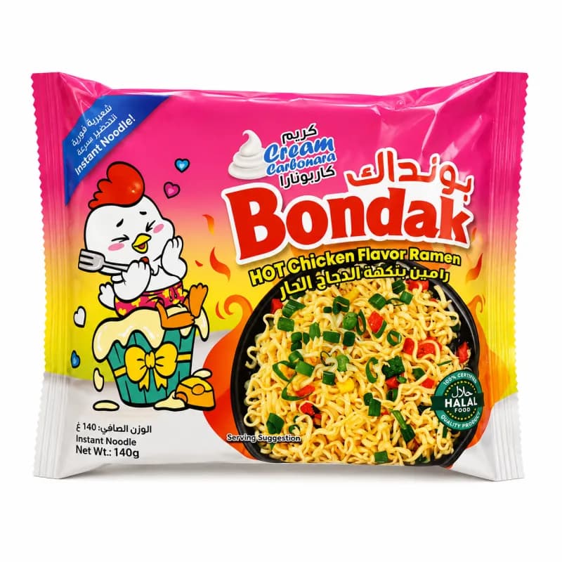 نودل فوری بونداک طعم مرغ تند با سس کرم کربونارا ۱۴۰ گرمی | Bondak Cream Carbonara Hot Chicken Flavor Ramen