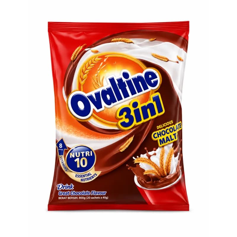 نوشیدنی مالت شکلاتی اوالتین 3 در 1، 20 ساشه | Ovaltine 3 in 1 Chocolate Malt Drink