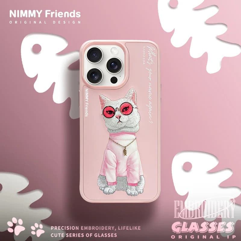 قاب طرح‌دار Pink Cat آیفون 14 پرو مکس برند Nimmy – iPhone 14 Pro Max Nimmy Pink Cat Design Case