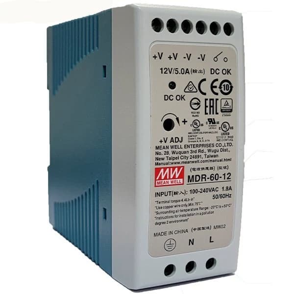 منبع تغذیه ریلی تک فاز 12 ولت 5 آمپر مینول MEAN WELL مدل MDR-60-12