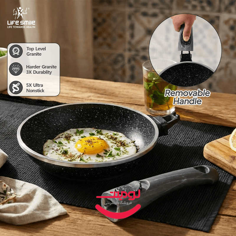 سرویس قابلمه و تابه گرانیتی لایف اسمایل 8 پارچه مدل LIFEP17-8-3-BLACK — تصویر ۱۲