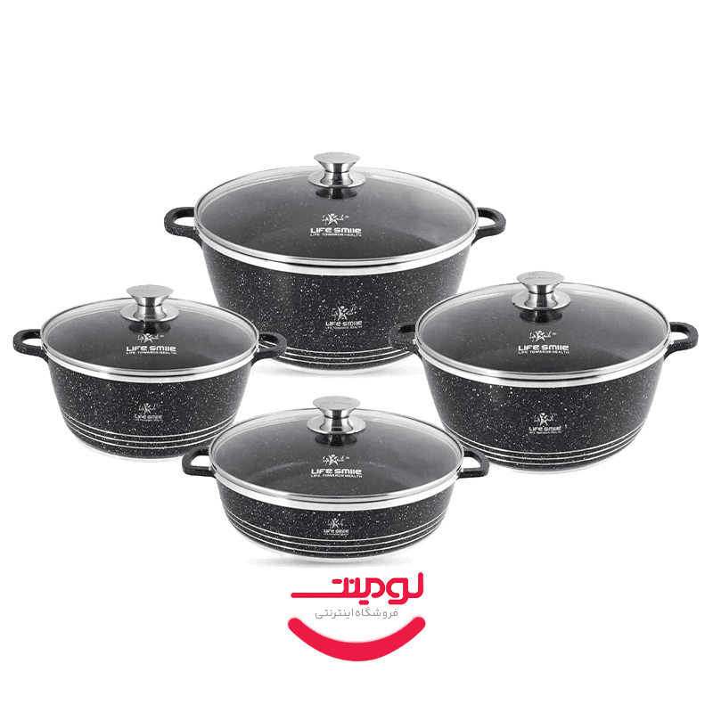 سرویس قابلمه و تابه گرانیتی لایف اسمایل 8 پارچه مدل LIFEP17-8-3-BLACK