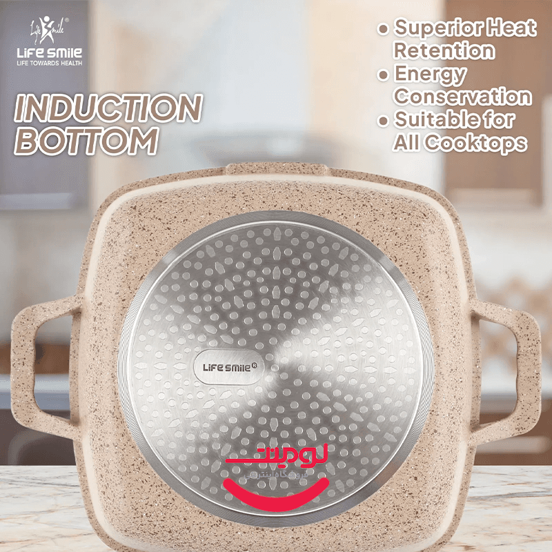 تابه دو دسته مربعی گرانیتی لایف اسمایل 36 سانتی‌متر مدل SPSHM-S-36-BEIGE — تصویر ۳