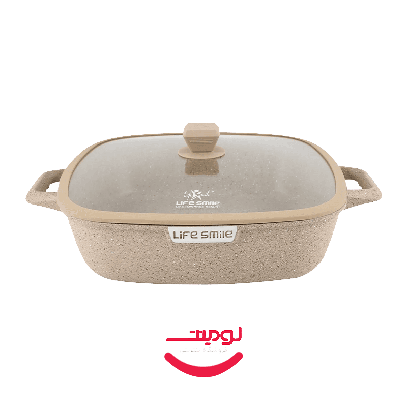 تابه دو دسته مربعی گرانیتی لایف اسمایل 36 سانتی‌متر مدل SPSHM-S-36-BEIGE