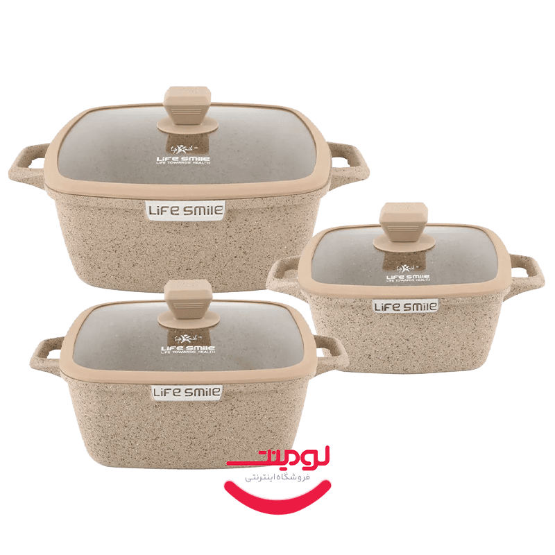 سرویس قابلمه گرانیتی 6 پارچه مربعی لایف اسمایل مدل SPHM-S-6-BEIGE