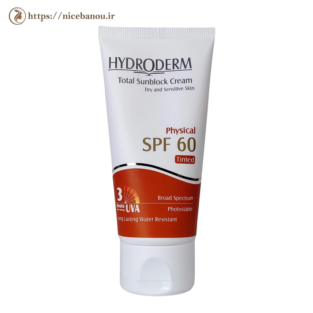 کرم ضد آفتاب فیزیکال رنگی هیدرودرم SPF 60 بژ روشن ۵۰ گرم — تصویر ۴