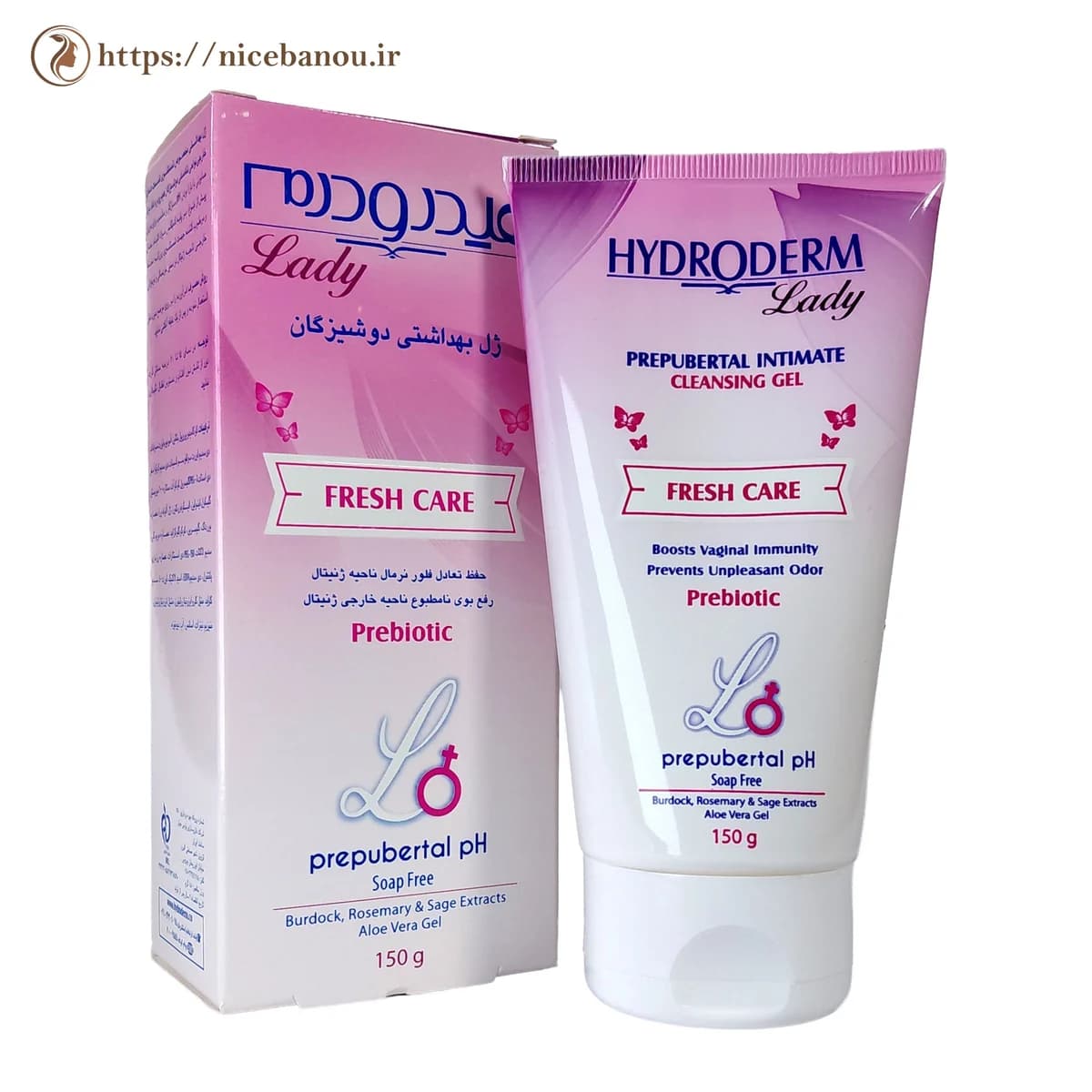 ژل بهداشتی دوشیزگان هیدرودرم لیدی مدل Fresh Care پری‌بیوتیک 150 گرم