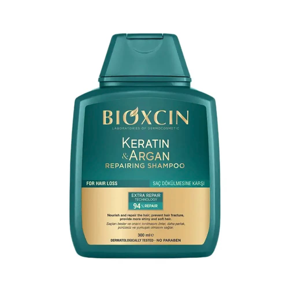شامپو بیوکسین BIOXCIN مدل Dermocosmetic Laboratories حاوی روغن آرگان و کراتین حجم 300 میل