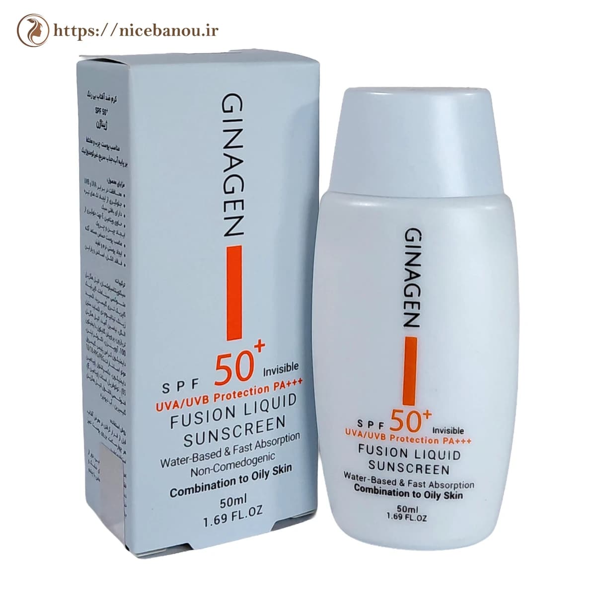 کرم ضد آفتاب بی‌رنگ ژیناژن فیوژن لیکوئید SPF50+ پوست چرب و مختلط ۵۰ میلی‌لیتر