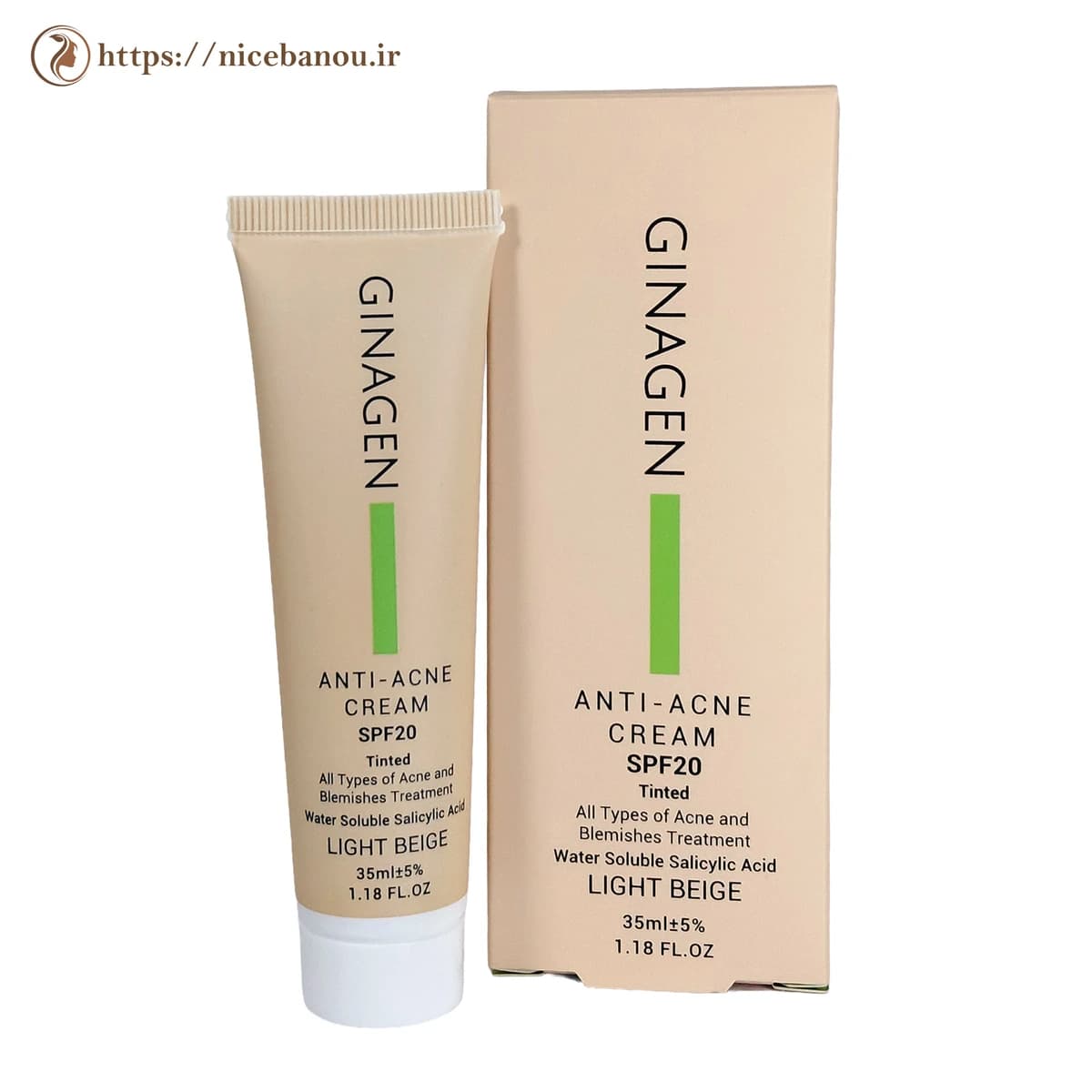 کرم ضد جوش رنگی ژیناژن SPF20 بژ روشن ۳۵ میلی‌لیتر