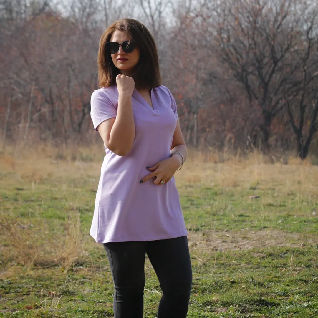 تیشرت زنانه یقه شکاری- تونیک یقه دار