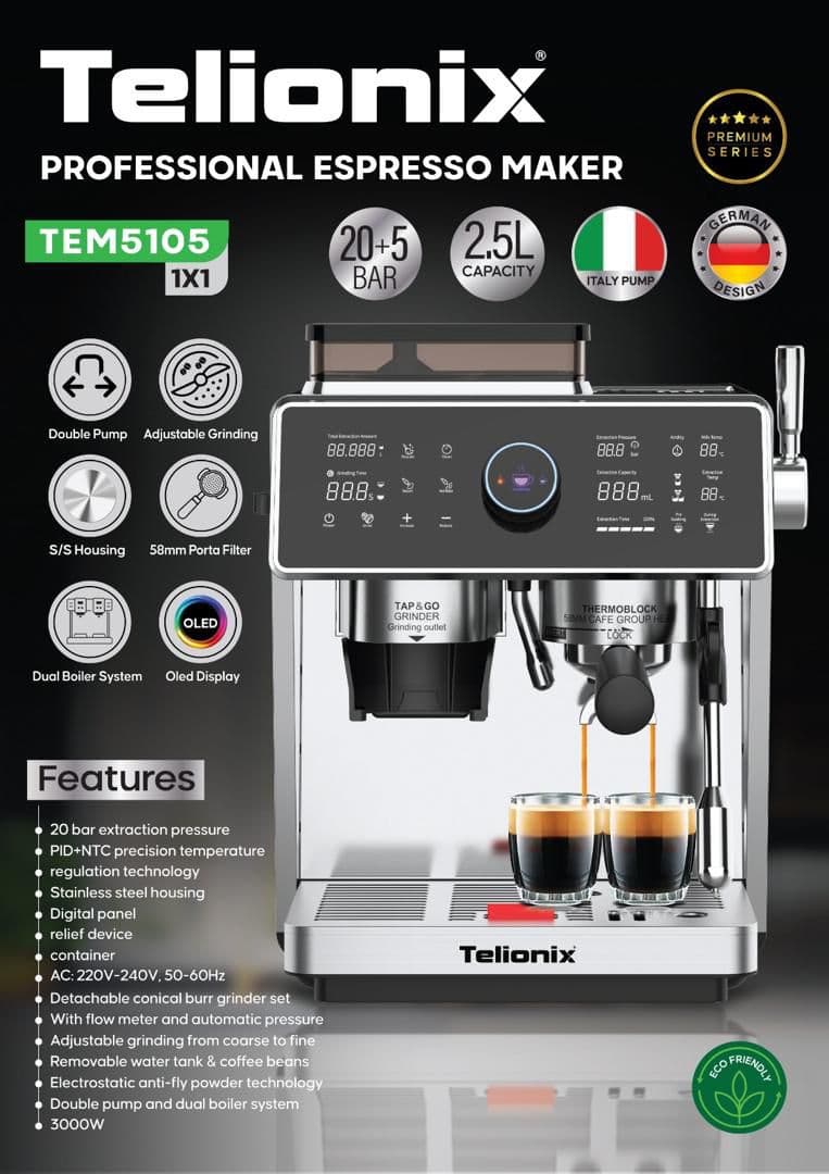 اسپرسوساز نیمه صنعتی تلیونیکس TEM5105