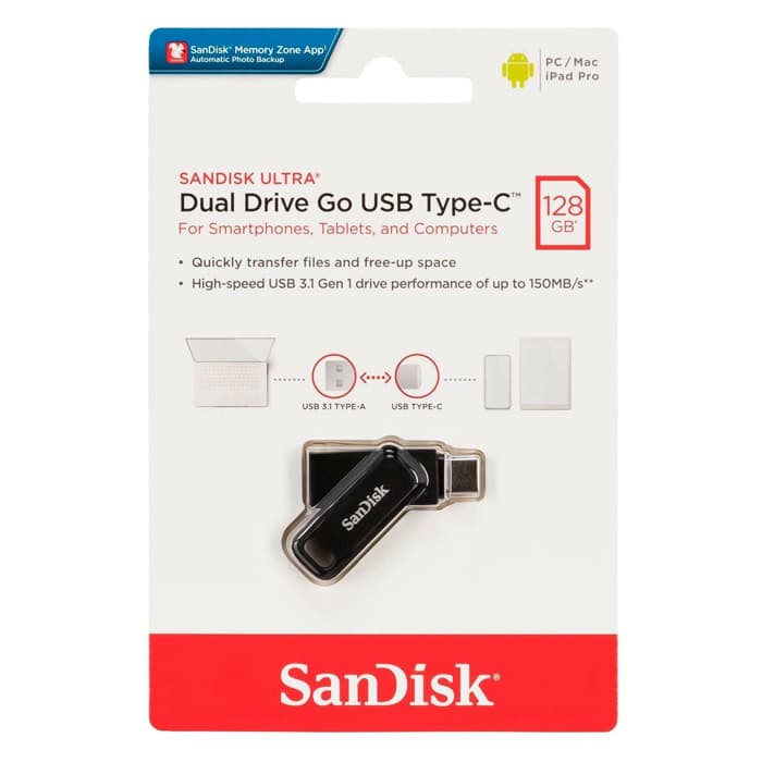 فلش مموری 128 گیگابایت دو طرفه سن دیسک مدل Ultra Dual Drive GO DDC3 USB TYPE-C