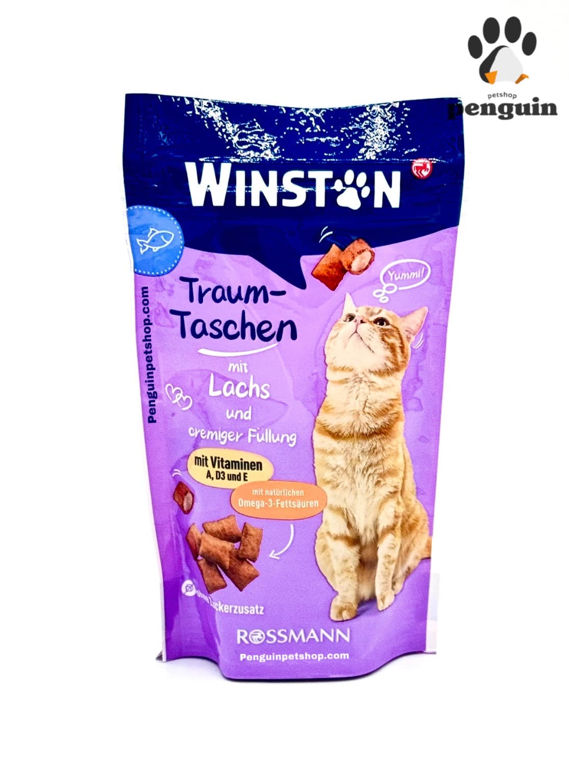 تشویقی کرانچی مغزدار گربه وینستون طعم ماهی winston وزن 50 گرم