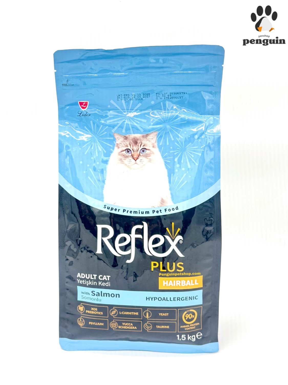 غذای خشک گربه رفلکس پلاس هیربال Reflex plus hairball طعم سالمون وزن 1.5 کیلوگرم