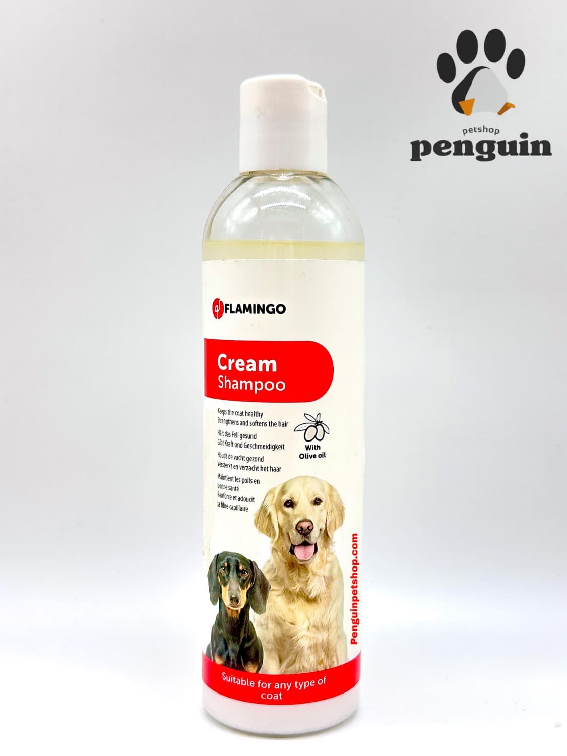 🌿شامپو کرمی سگ Cream shampoo Flamingo حاوی روغن زیتون مناسب همه نژادها – حجم 300 میلی لیتر
