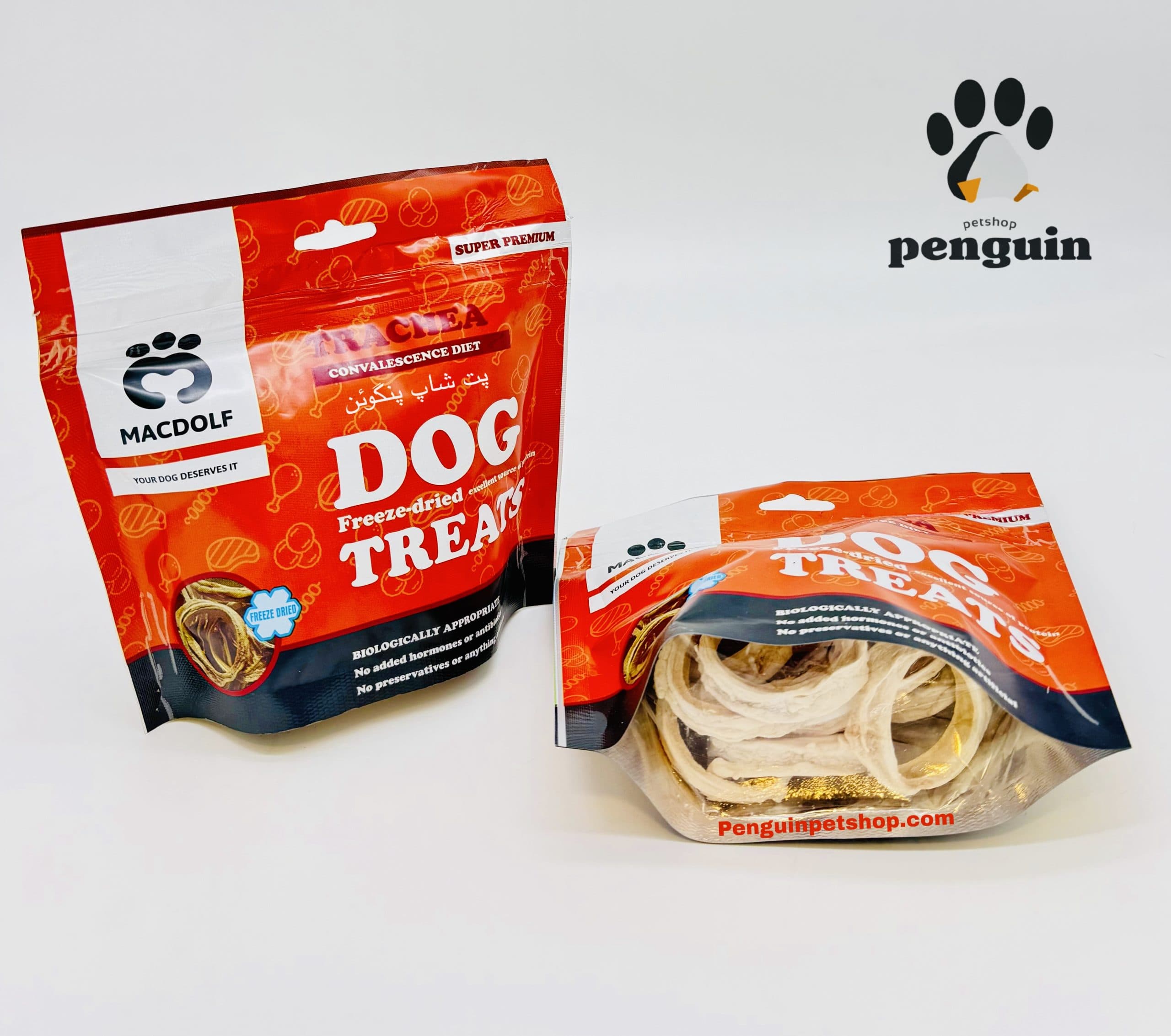 تشویقی سگ مکدلف فریزدراید Macdolf Freeze-Dried Trachea Dog Treat طعم نای حلقه ای وزن 35 گرم