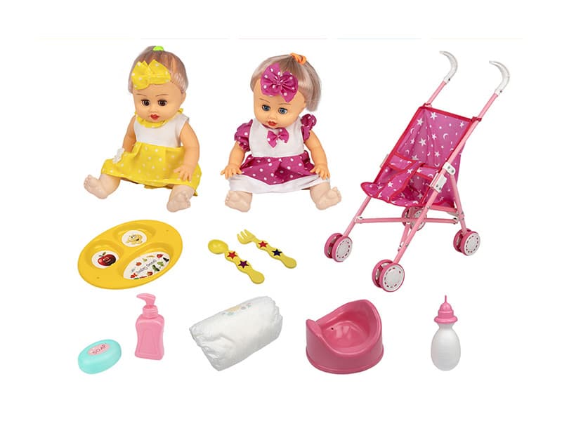 عروسک کالسکه سوار موزیکال چراغ دار (دست و صورت گوشتی)