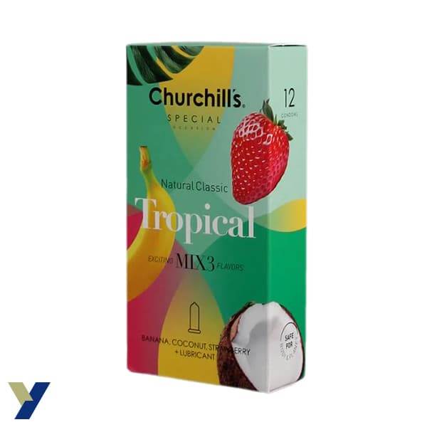 کاندوم چرچیلز مدل TROPICAL بسته 12 عددی