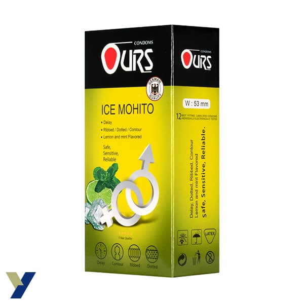 کاندوم تاخیری و خاردار اورز OURS مدل ICE MOHITO بسته 12 عددی