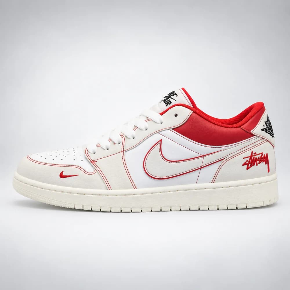 کتونی مردانه نایکی ایر جردن ۱ لو استوسی سفید قرمز | Nike Air Jordan 1 Low Stussy White Red — تصویر ۲