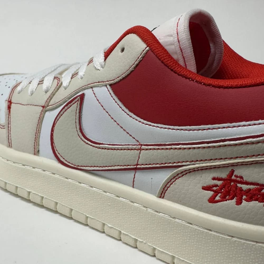 کتونی مردانه نایکی ایر جردن ۱ لو استوسی سفید قرمز | Nike Air Jordan 1 Low Stussy White Red — تصویر ۴