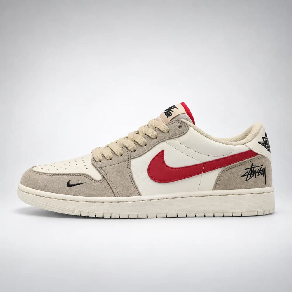 کتونی مردانه نایکی ایر جردن ۱ لو استوسی کرم قرمز | Nike Air Jordan 1 Low Stussy Cream Red — تصویر ۲