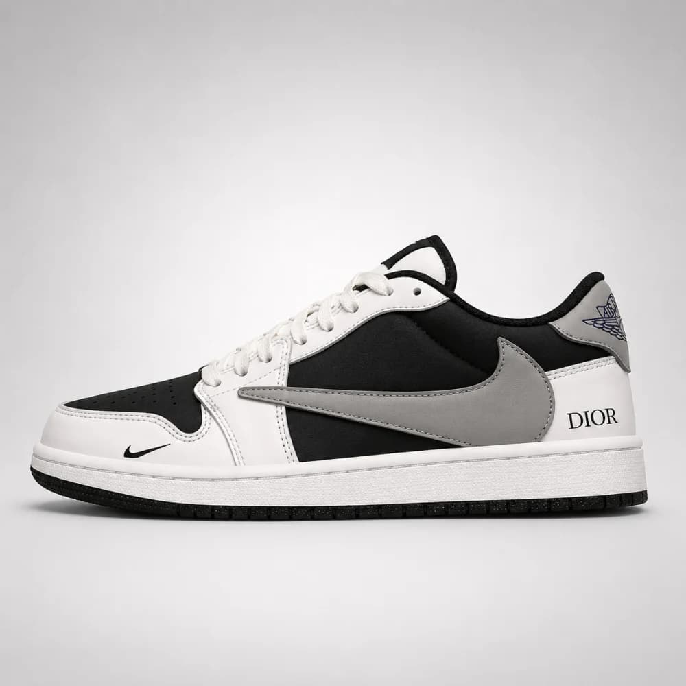 کتونی مردانه نایک ایر جردن 1 لو تراویس اسکات دیور مشکی سفید | Travis Scott x Air Jordan 1 Low Dior Black White