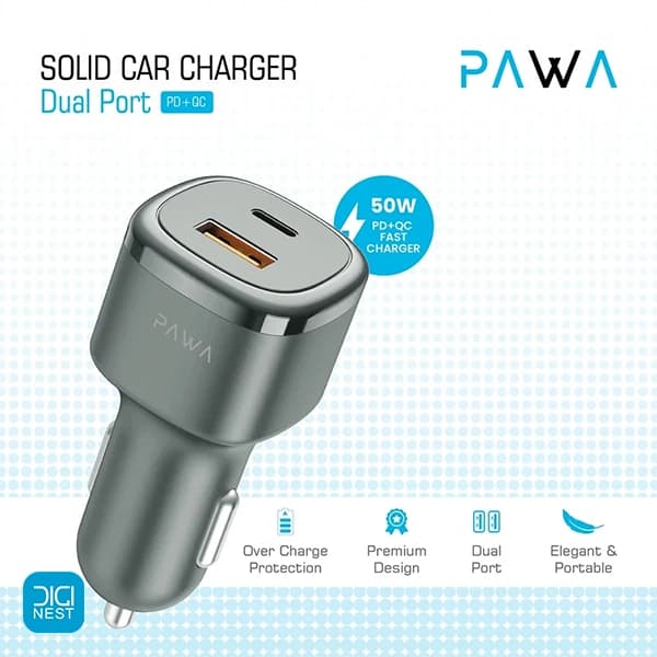 شارژر فندکی فست شارژ پاوا مدل PW-CC50QC-GY با فناوری PD و QC — تصویر ۴