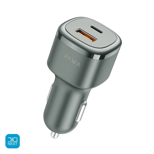 شارژر فندکی فست شارژ پاوا مدل PW-CC50QC-GY با فناوری PD و QC