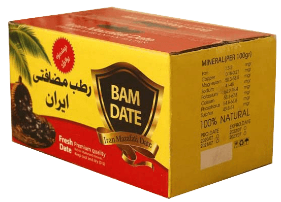 کارتن 12 تایی خرما مضافتی بم دو ردیف 700 گرمی درشت درجه یک