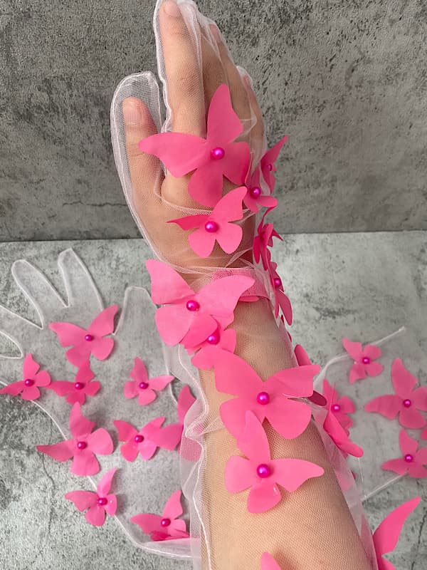 دستکش توری پروانه صورتی
