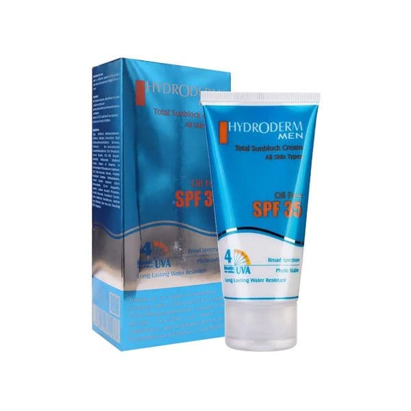 کرم ضد آفتاب فاقد چربی SPF35 مردانه هیدرودرم مناسب انواع پوست حجم 50 میلی لیتر – بی رنگ