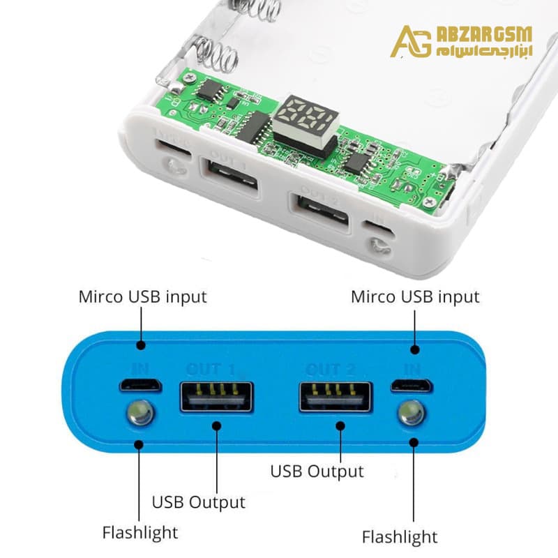 کیس پاوربانک 20000mAh دو خروجی USB به همراه نمایشگر و برد 8 باتری مدل C18 — تصویر ۹