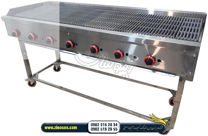دستگاه گریل همبرگر ذغالی دو متری با صفحه چدنی — تصویر ۲
