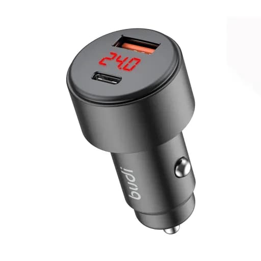 شارژر فندکی 30 وات بودی مدل Budi CC601B با خروجی USB و USB-C