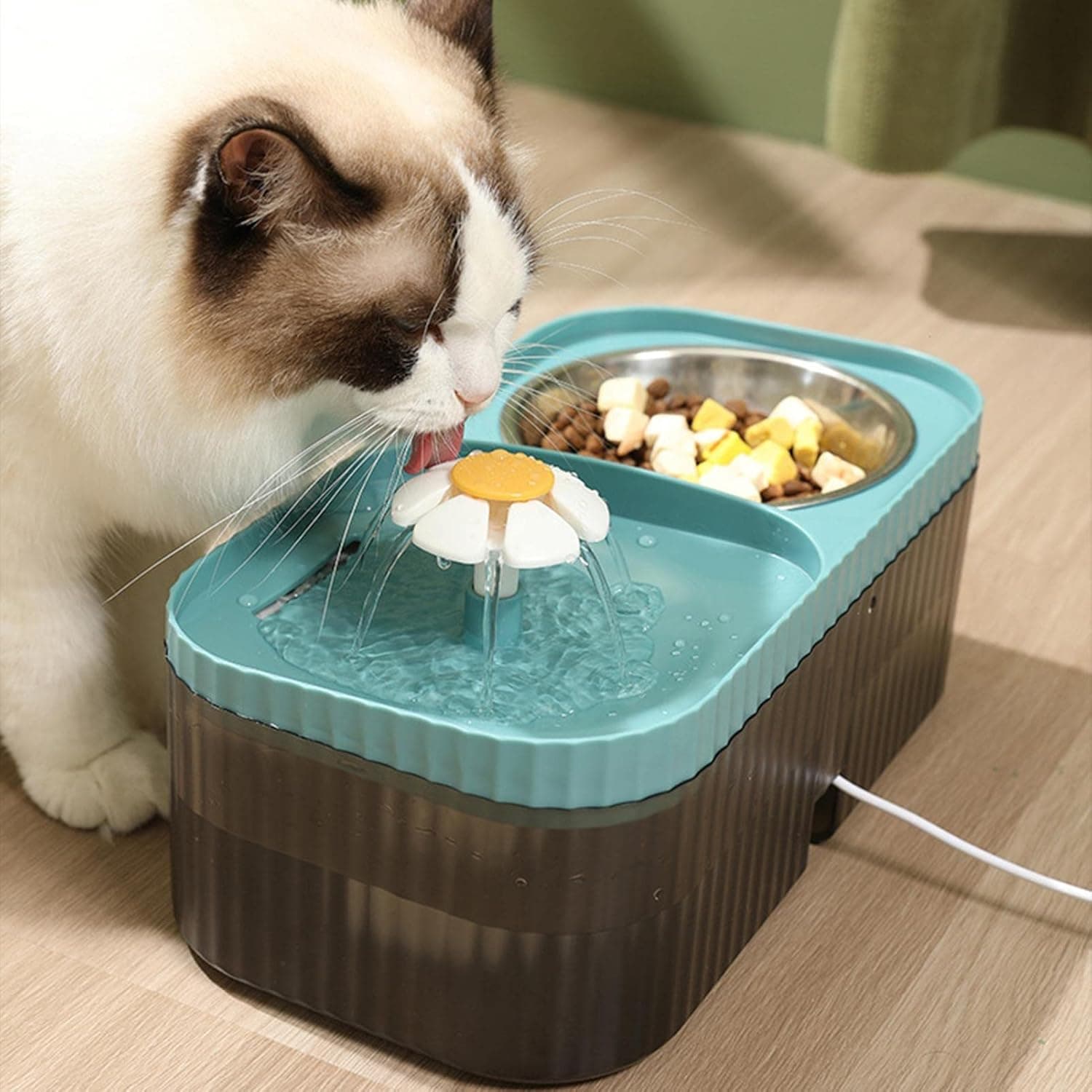 آبخوری گربه دوقلو فواره ای اتوماتیک هوشمند با ظرف غذا