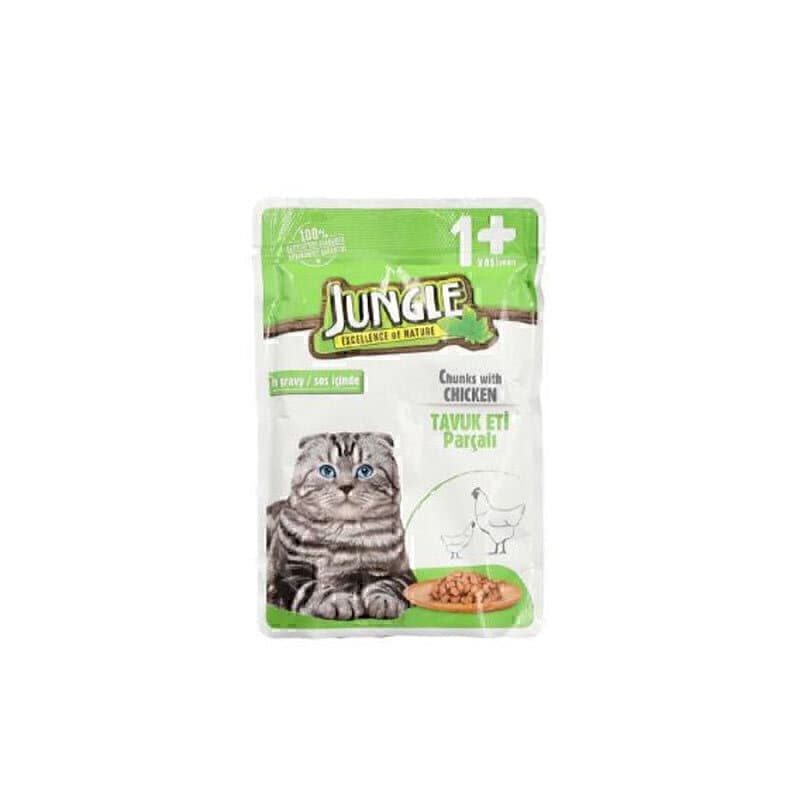 پوچ گربه جانگل با طعم مرغ در سس Jungle Chunks With Chicken وزن 100 گرم