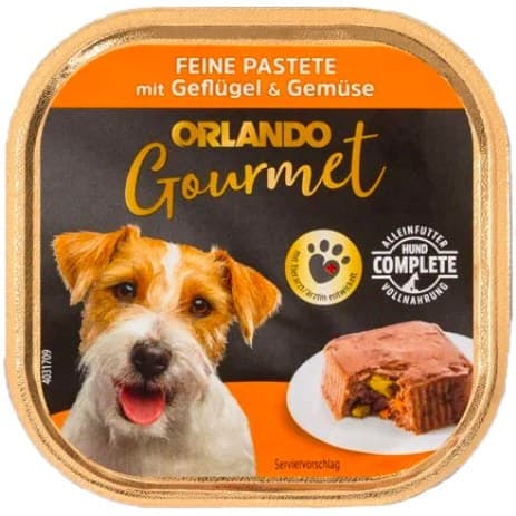 غذای کاسه ای یا ووم سگ اورلاندو با طعم گوشت مرغ و سبزیجات Orlando Gourmet Chicken & vegetables وزن 150 گرم