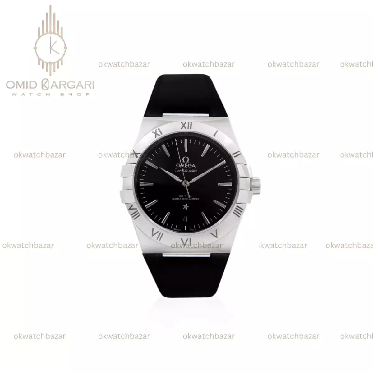 ساعت مچی امگا کانستلیشن بند مشکی صفحه مشکی Omega Constellation