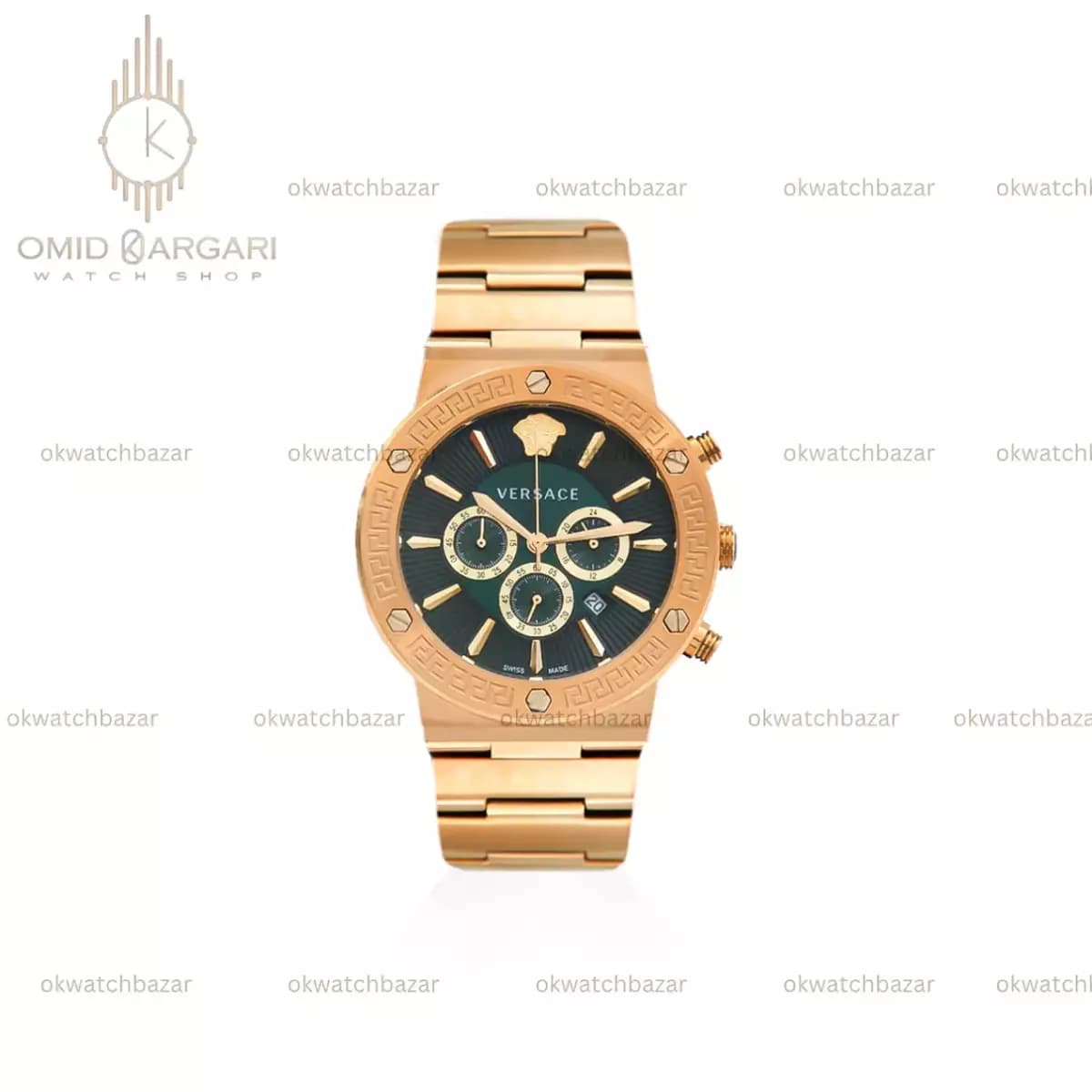 ساعت مچی ورساچه کرونوگراف طلایی صفحه سبز Versace Greca — تصویر ۲