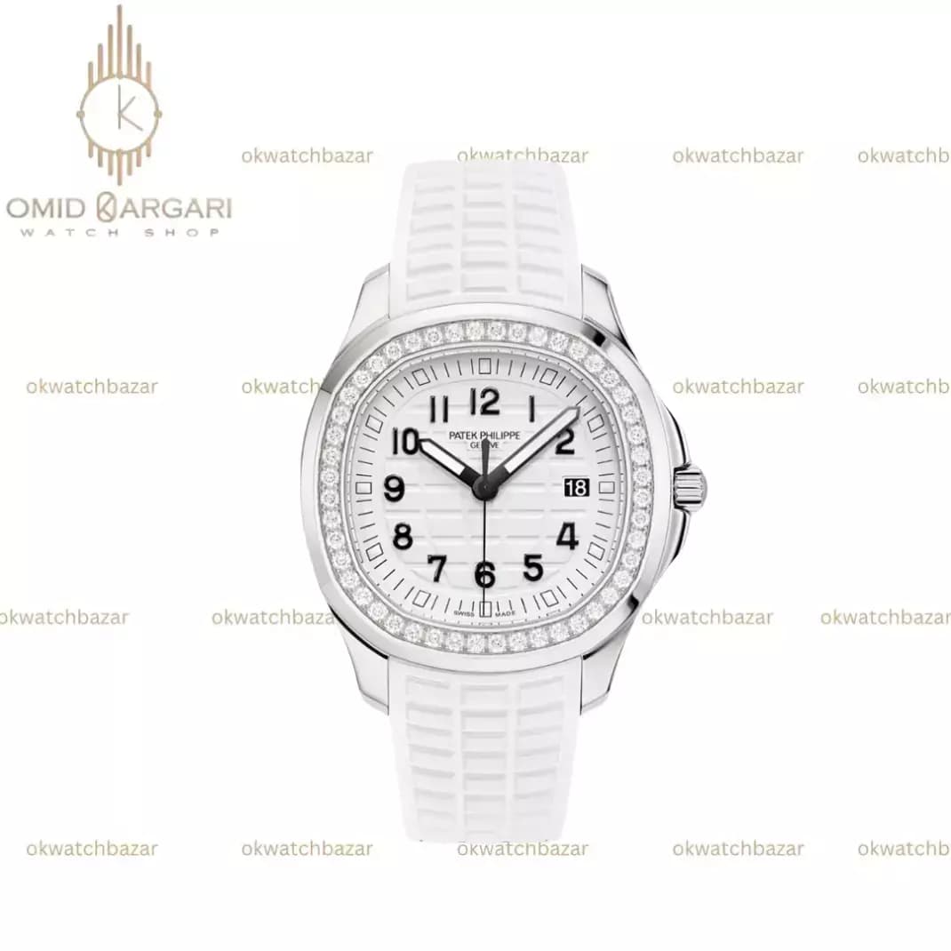 ساعت مچی پتک فیلیپ زنانه بند سفید دورنگین Patek Philippe Nautilus