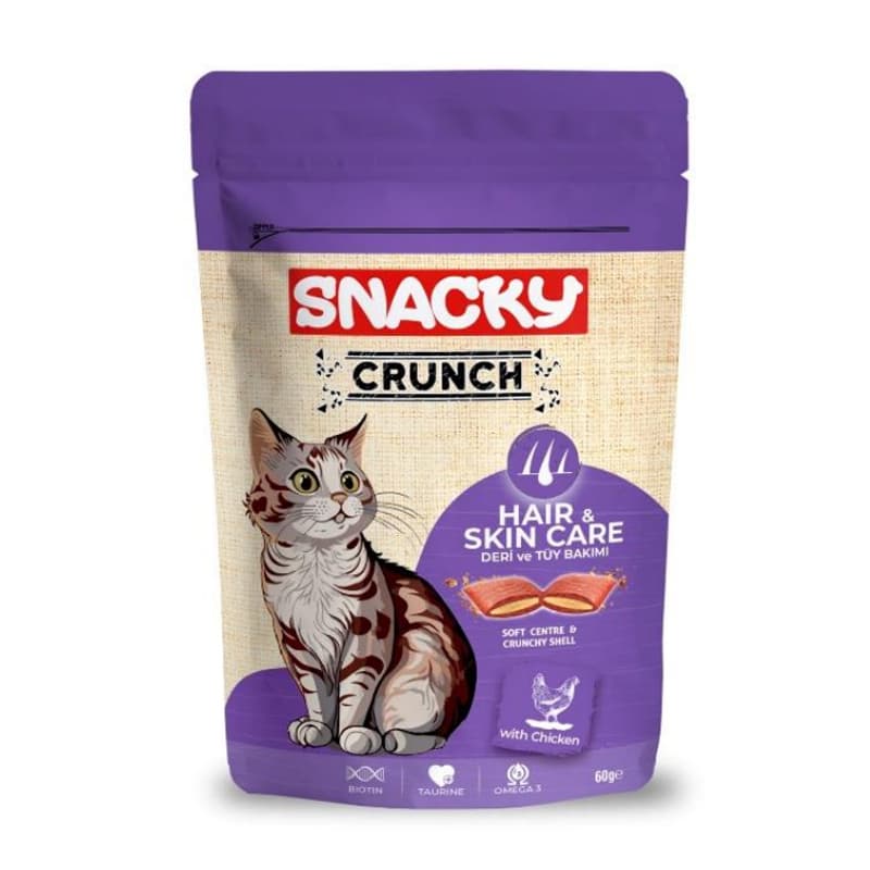 تشویقی گربه مخصوص پوست و مو کرانچ اسنکی با طعم مرغ Snacky Crunch Hair & Skin Care Cat Treats With Chicken وزن 60 گرم