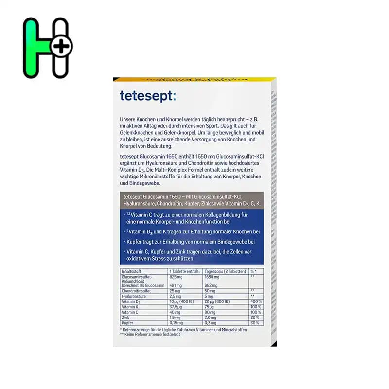 قرص گلوکزامین 1650 تتسپت المان | Tetesept Glucosamin 1650 — تصویر ۳